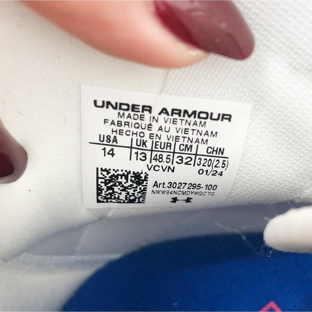 Under Armour Spotlight Clone 4 MC TX Football Cleats Mens 14 White Blue NWOB - Picture 13 of 13